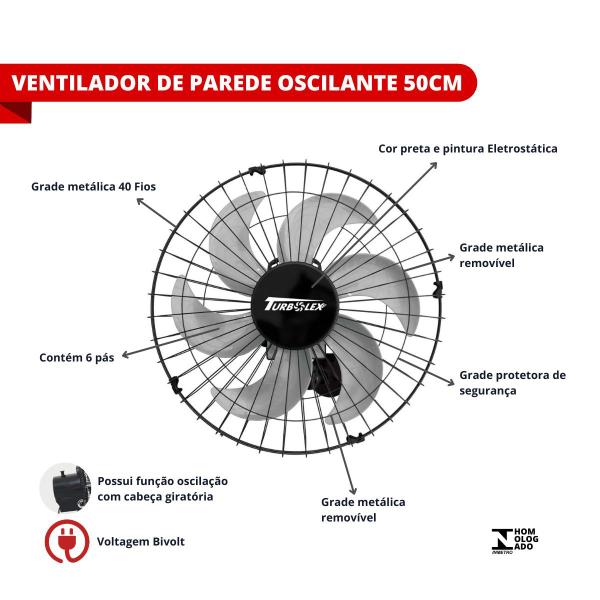 Imagem de Ventilador Oscilante de Parede 50cm 40 Fios Preto Bivolt - Vitalex