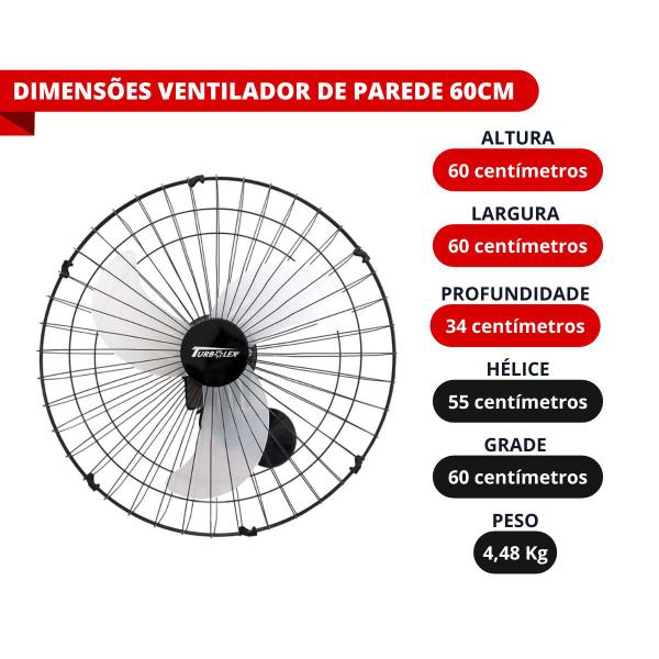 Imagem de Ventilador Oscilante de Parede 60cm 120 Fios Preto Bivolt Vitalex