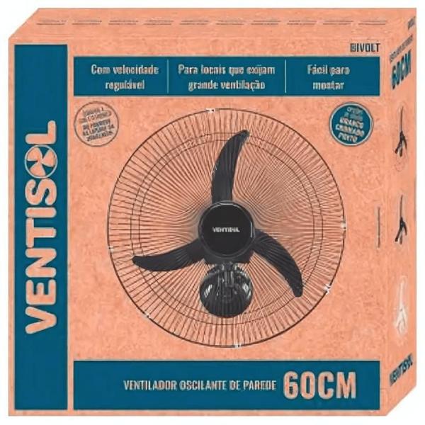 Imagem de Ventilador Oscilante Parede 60 cm Preto Grade Aço Ventisol