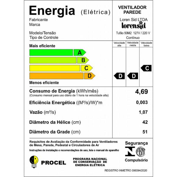 Imagem de Ventilador Parede 50cm Tufao Branco Bivolt - Lorensid