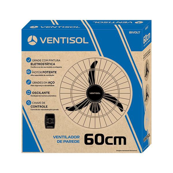 Imagem de Ventilador Parede Oscilante 60cm 200w Bivolt Preto Ventisol