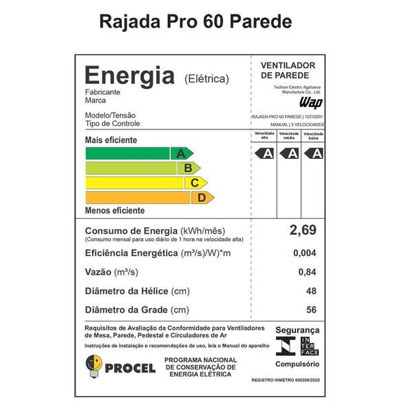 Imagem de Ventilador Parede WAP Rajada Pro 60cm 5 Pás Preto Bivolt FW006661