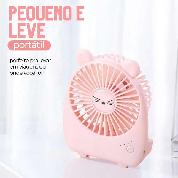 Imagem de Ventilador Pequeno e Potente de Mesa Decorado Ursinho e Coelhinho