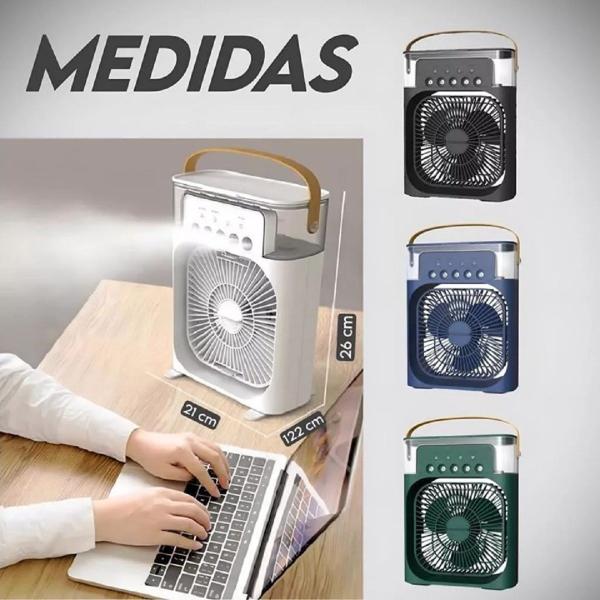 Imagem de Ventilador Portátil 3 Em 1 Mini Ar Condicionado Umidificador Climatizador Com LED Tanque De Água De 600ml 3 Velocidades