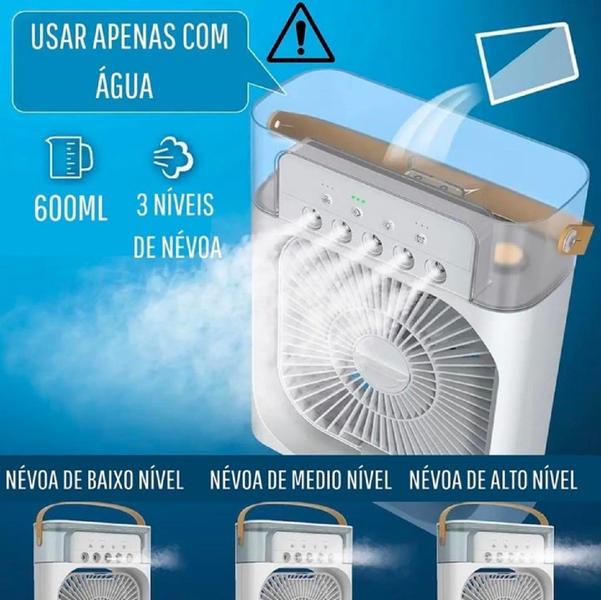 Imagem de Ventilador Portátil 3 Em 1 Mini Ar Condicionado Umidificador Climatizador Com LED Tanque De Água De 600ml 3 Velocidades