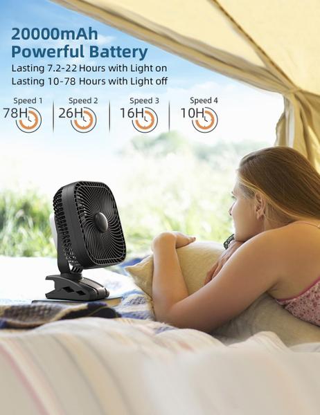 Imagem de Ventilador portátil com clipe SLENPET 20000mAh com luz e gancho de 20 cm