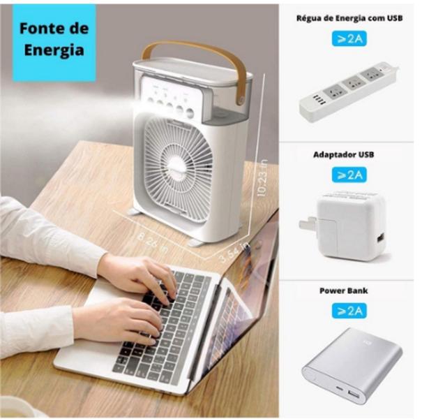 Imagem de Ventilador Portátil de Mesa Mini Ar Condicionado Umidificador Climatizador Pode Colocar Gelo Luz Led