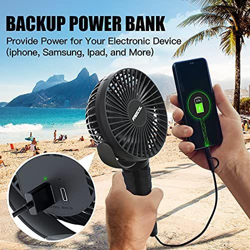 Imagem de Ventilador portátil do carrinho, use como power bank, 55H 12000mAh Bateria Operada Ventilador Flexível Tripé Bebê Fã de Assento de Carro, Mini Portátil Pessoal /Mesa /Pequeno Clipe nos Ventiladores Para Carrinho, Cadeirinha, Praia, Cama, Camping