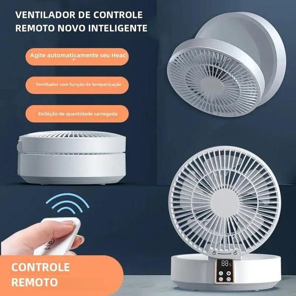 Imagem de Ventilador Portátil Dobrável com Controle Remoto - Recarregável via USB