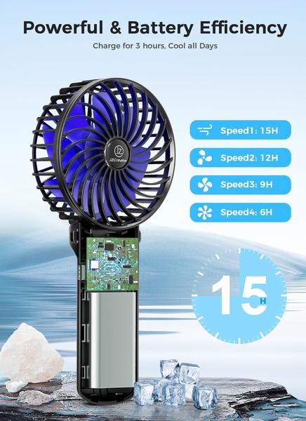 Imagem de Ventilador portátil JZCreater Mini Portable 15H Cooling 4 Speed Black