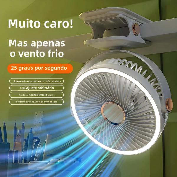 Imagem de Ventilador Portátil Recarregável 8000mAh com Luz LED - Ideal para Camping e Uso Doméstico