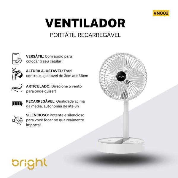 Imagem de Ventilador Portátil Recarregavel Silencioso Bright