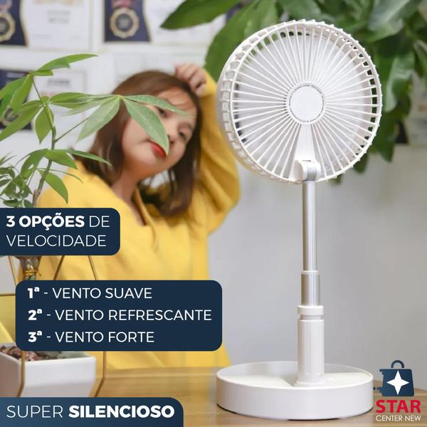 Imagem de Ventilador Portátil Silencio Dobrável Retrátil Recarregável USB Dobrável 4 Velocidades