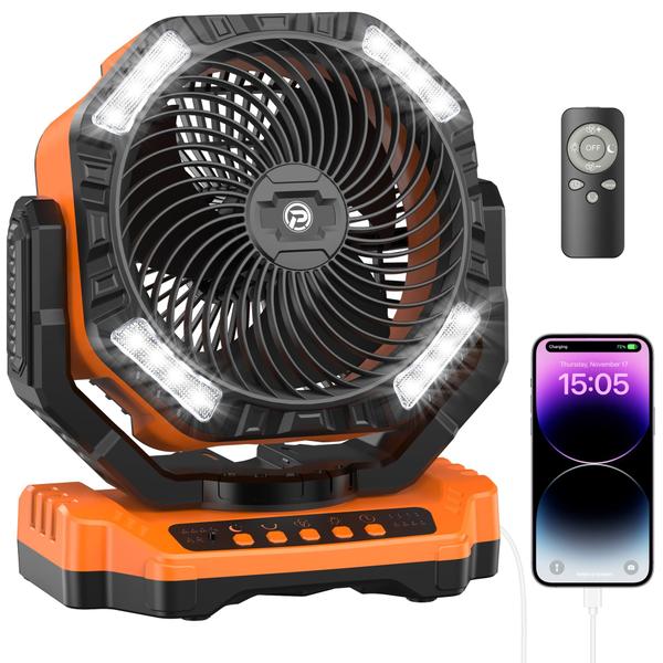 Imagem de Ventilador recarregável KITWLEMEN 40000mAh com controle remoto e luz LED