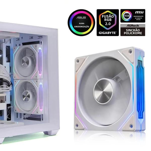 Imagem de Ventilador Silencioso ARGB de 120mm - 800-1800 RPM - 3/4 Pinos PWM - Efeito RGB