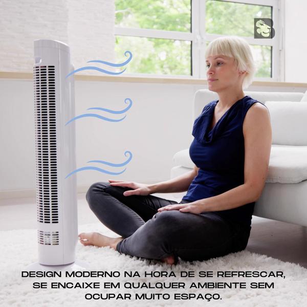 Imagem de Ventilador Silencioso Circulador De Ar Com 3 Velocidades Coluna Torre Vertical Branco 110 ou 220v