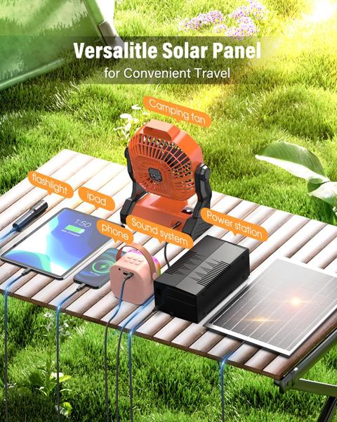 Imagem de Ventilador solar Drchop 10400mAh com painel solar 7W 23cm recarregável