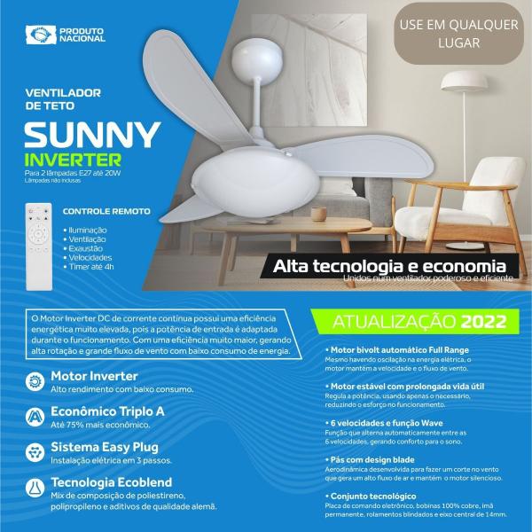 Imagem de Ventilador Teto Inverter Sunny 3 Pás C/ Controle 110v/220v