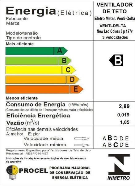 Imagem de Ventilador Teto New Led Colors Branco 3 Pás Amrl 110V 130 W