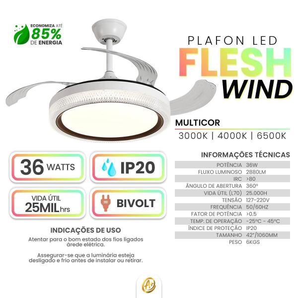 Imagem de Ventilador Teto Retrátil Controle Remoto Branco Led Multicor