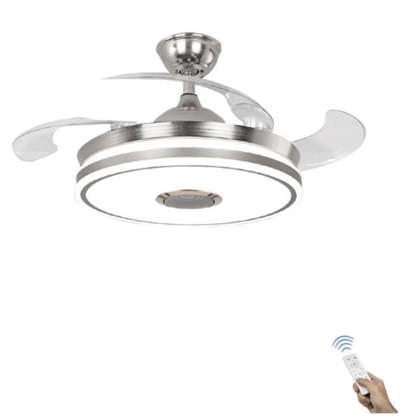 Imagem de Ventilador Teto Retrátil Led Controle Remoto e Som Bluetooth Prata