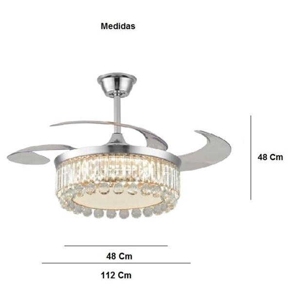 Imagem de Ventilador Teto Retrátil Lustre Cristal Led Prata Controle Remoto