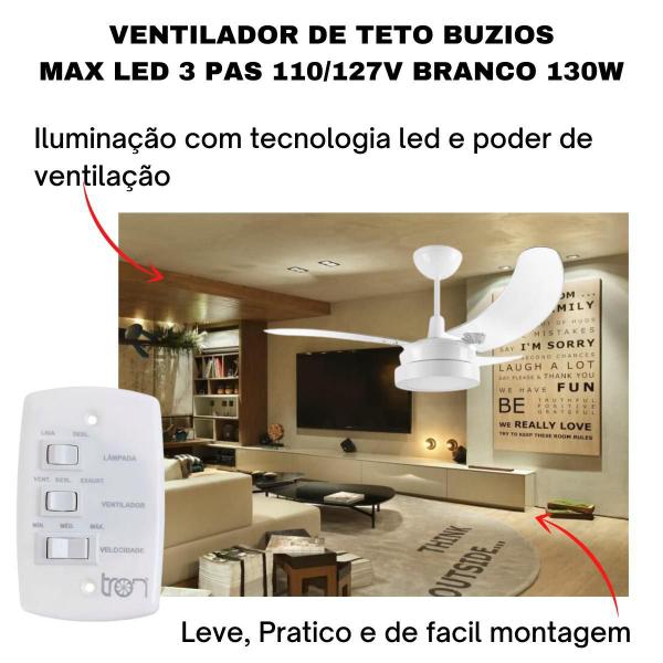 Imagem de Ventilador Teto Silencioso Led Branco - Branco - 110/127V