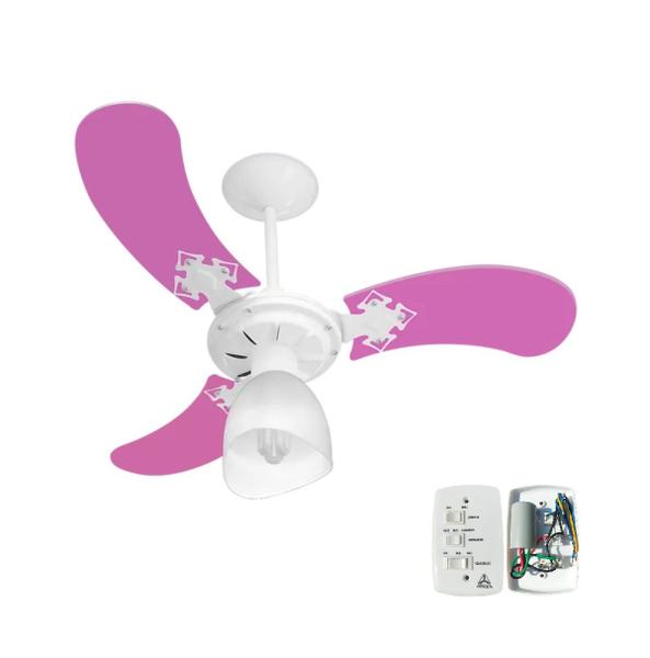 Imagem de Ventilador Teto Super Baby Colors 3 Pás Mdf Branco/Rosa 110V