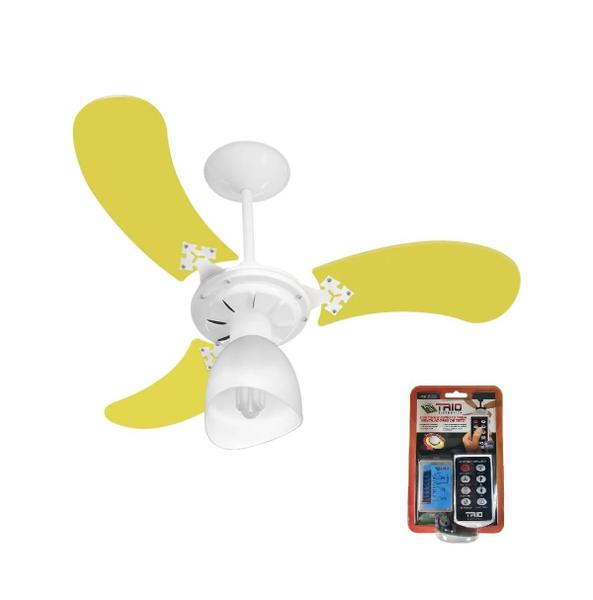 Imagem de Ventilador Teto Super Baby Colors 3Pás Mdf Branco/Amarelo 110V+Controle