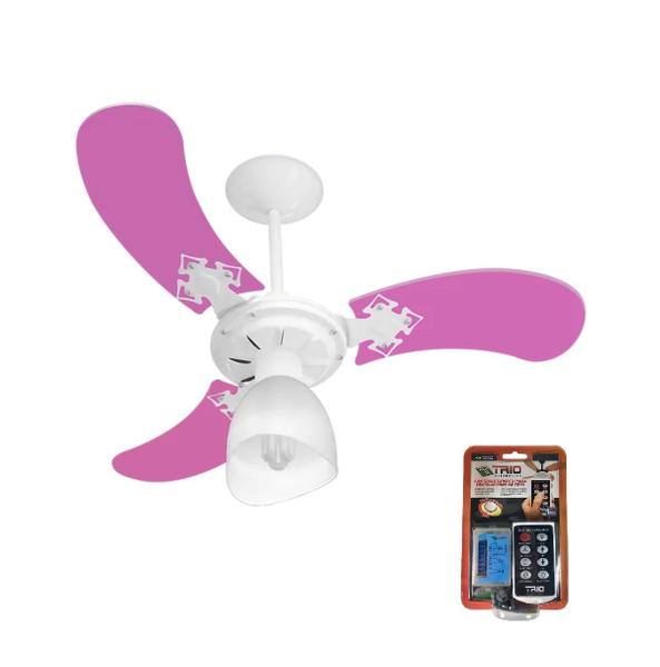 Imagem de Ventilador Teto Super Baby Colors 3Pás Mdf Branco/Rosa 110V+Controle