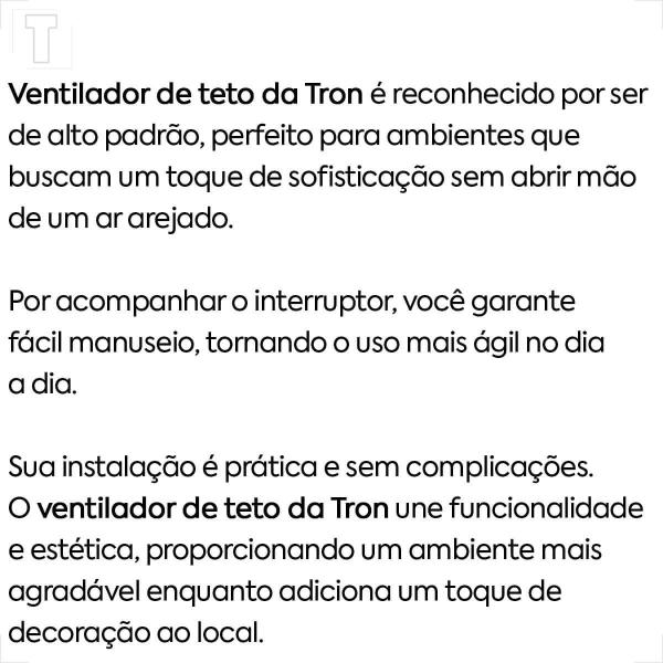 Imagem de Ventilador teto tron marbela 127v 3 pas cvm preto com pas verniz