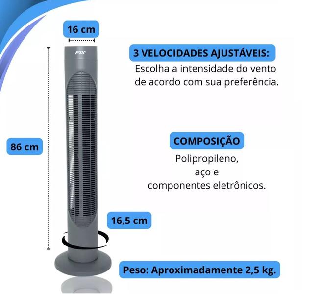 Imagem de Ventilador Torre com 3 Níveis de Velocidade Super Forte 110v