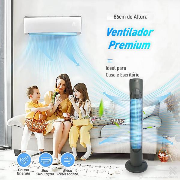 Imagem de Ventilador Torre Silencioso 3 Velocidades Calor Verão Ar Refrescante 86cm