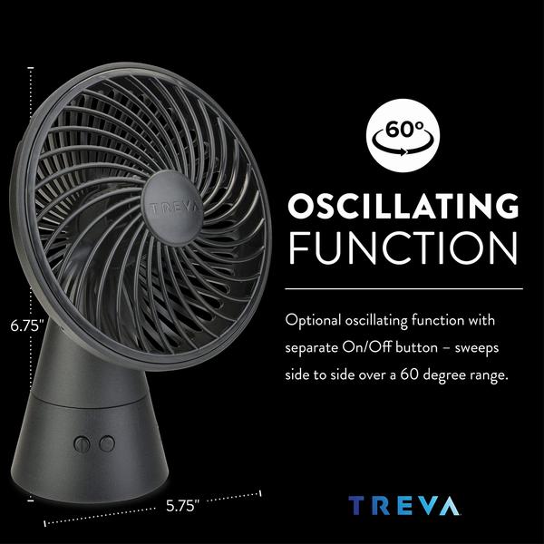 Imagem de Ventilador Treva recarregável oscilante de 12,7 cm com porta USB de 3 velocidades