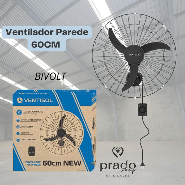 Imagem de Ventisol Ventilador de Parede Oscilante, 3 Pás Premium, Preto, 60cm, Bivolt