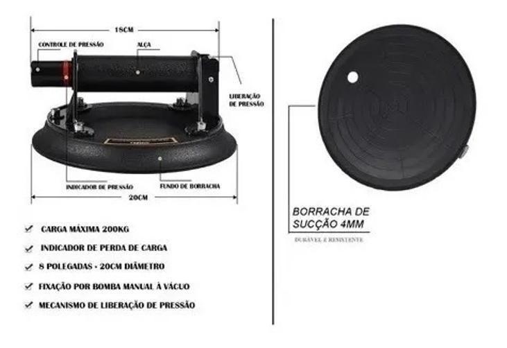 Ventosa Profissional Sucção Vácuo Vidro Mármore 200Kg Metal - S.G Style Imagem de Ventosa Profissional Sucção Vácuo Vidro Mármore 200Kg Metal