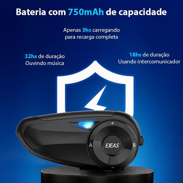 Imagem de  ver anúncio KIt 02 Intercomunicador Capacete Moto Ejeas Q7 Par Fone Bluetooth 800m Bateria 30hs Conecta Até 7 Redução Ruído