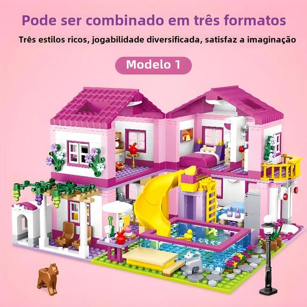 Imagem de Verão De Dois Andares Villa Casa Blocos De Construção Conjunto 1018 Pçs Cidade 1 Mudança 3 Diy