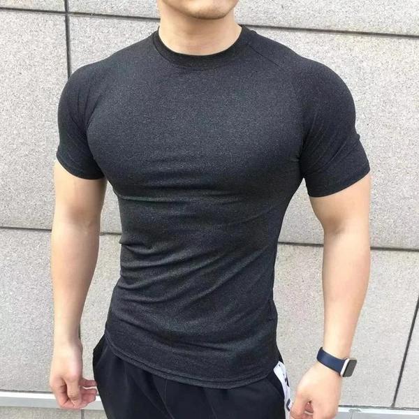 Imagem de Verão Masculino Manga Curta Camiseta De Fitness Correndo Ginásio Compressão Treino Casual Alta