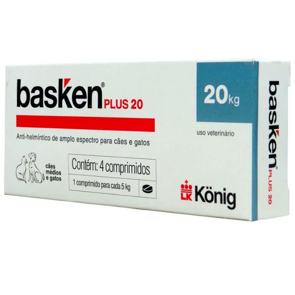 Imagem de Vermífugo Basken Plus 20 para Cães Médios e Gatos 1 Comprimido Para cada 5Kg Cx com 4 comp. Konig