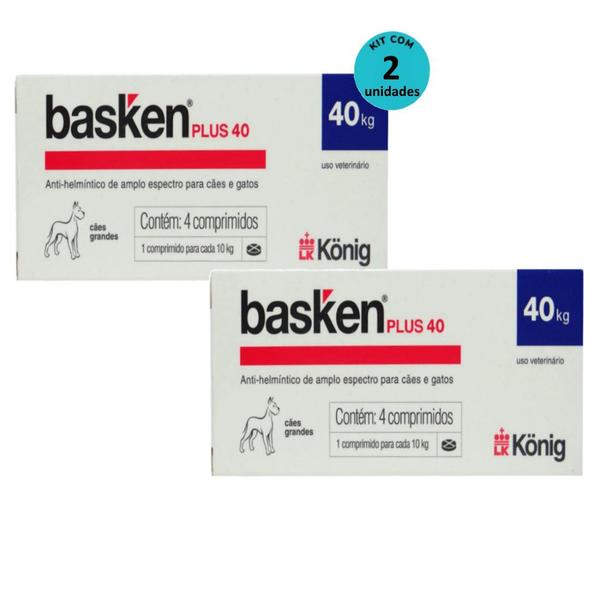 Imagem de Vermífugo Basken Plus 40 p/ Cães e Gatos 1 comp. para cada 10Kg cx c/ 4 comp. Kit c/ 2