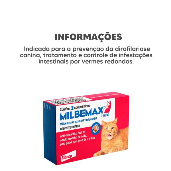 Imagem de Vermífugo para Gatos Elanco Milbemax 2 kg à 8 kg 2 Comp