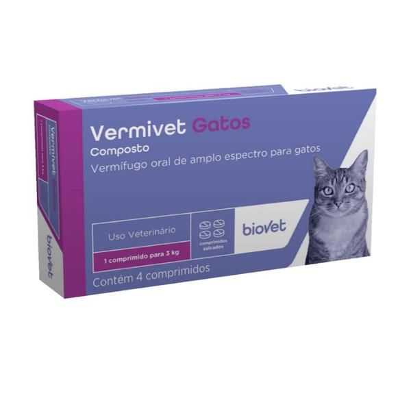 Imagem de Vermífugo para Gatos Vermivet 300mg C/ 4 Comprimidos - Kit c/ 15 caixas