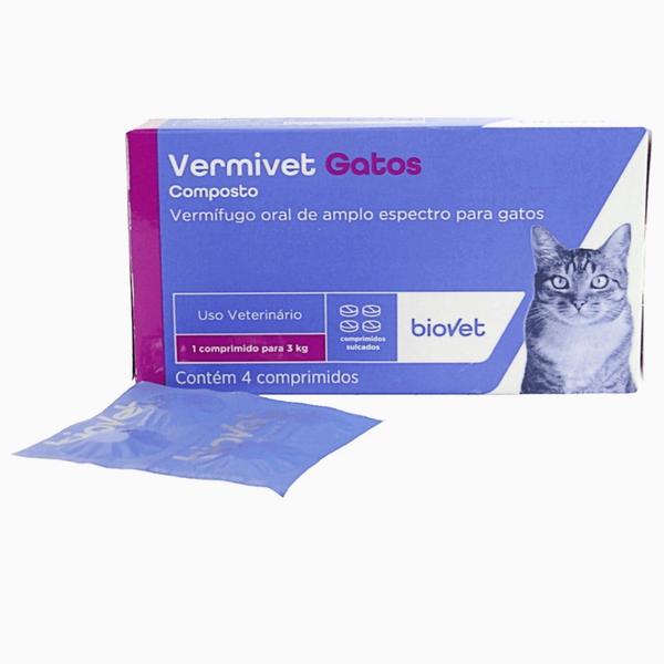 Imagem de Vermífugo para Gatos Vermivet 300mg C/ 4 Comprimidos - Kit c/ 15 caixas