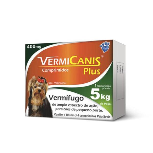 Imagem de Vermífugo VermiCanis 400mg para Cães de 5 Kg - 4 Comprimidos - World veterinária