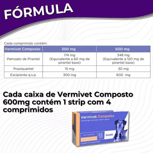 Imagem de Vermífugo Vermivet Composto - 4 Comprimidos 600mg Cada - Biovet