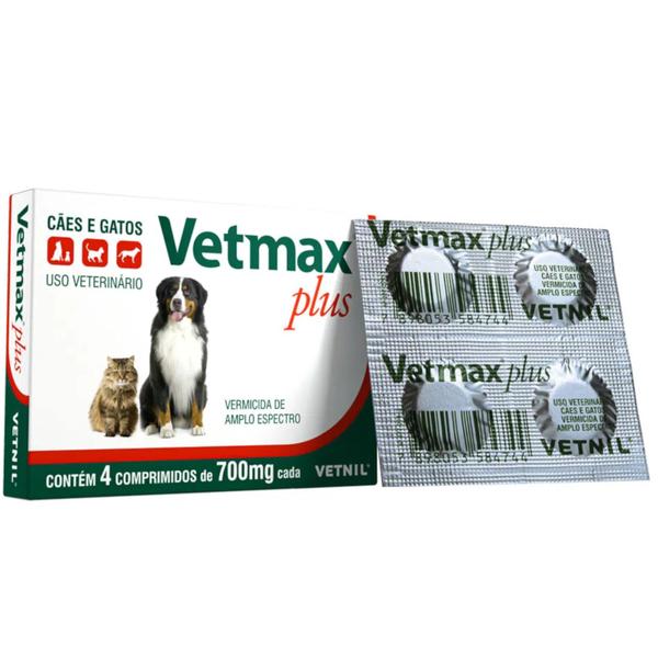 Imagem de Vermífugo Vetmax Plus Antiparasitário Vetnil Cães E Gatos Original Com 4 Comprimidos