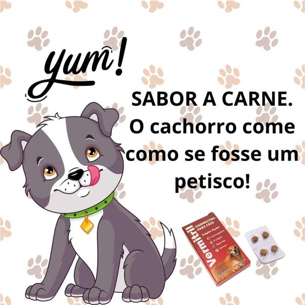 Imagem de Vermitril Comprimidos Mastigáveis Antipulgas e Carrapatos para Cães e Gatos  Sabor Carne, Para Todas as Raças e Tamanhos