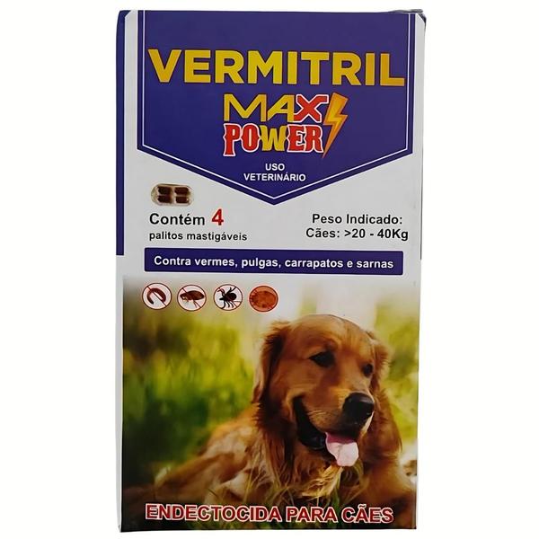 Imagem de Vermitril Max Power - 12 Palitos Mastigáveis  Cães 20-40kg  Combate Vermes, Pulgas e Carrapatos