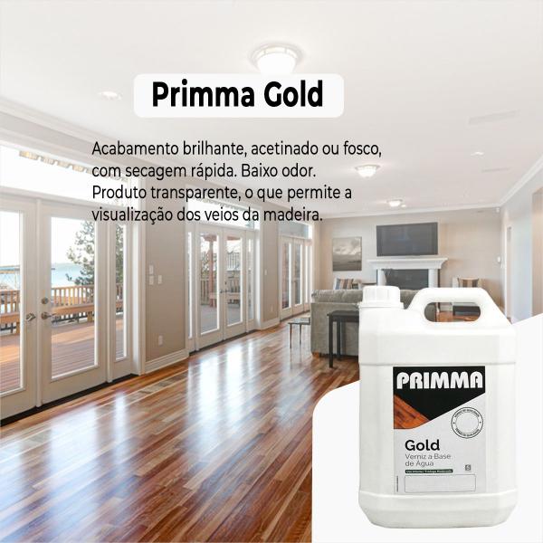Verniz Base Agua Primma Gold 5l Madeira/sinteco Brilhante, fosco, acetinado semibrilho Imagem de Verniz Base Agua Primma Gold 5l Madeira/sinteco Brilhante, fosco, acetinado semibrilho
